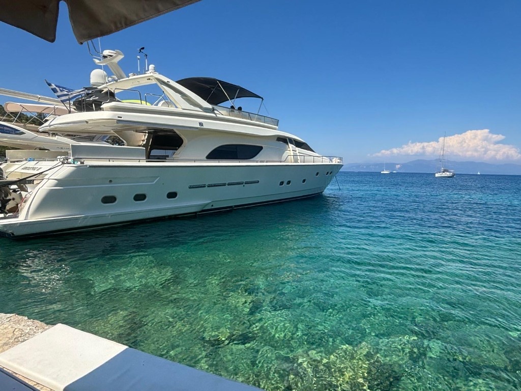 Luxury motor yacht in clear turquoise waters